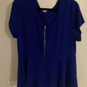 Blue Short Sleeve Dress with Front Zipper